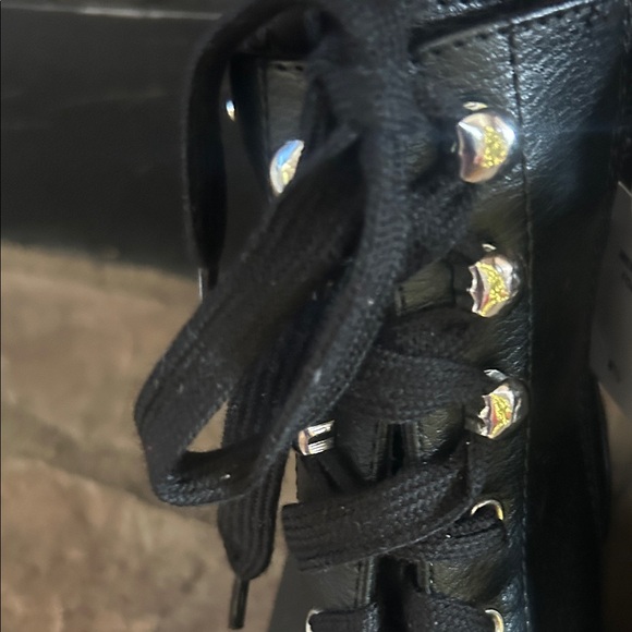 NWT Black Lace-Up Ankle Boots with silver studs. Size 81/2 - Picture 2 of 14